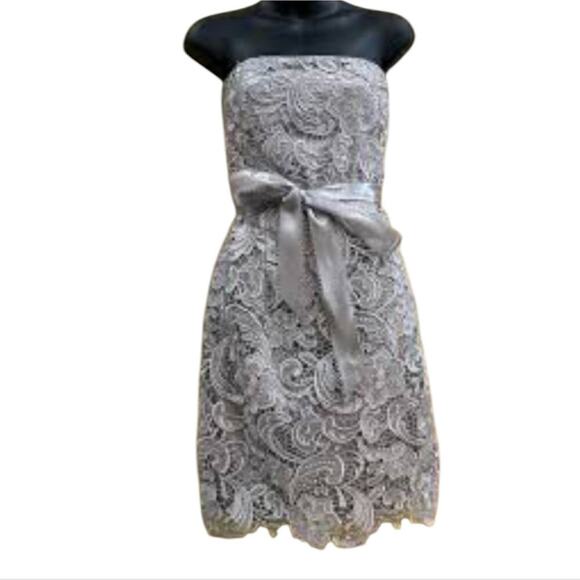 Adrianna Papell Strapless Lace Overlay‎ Sheath Dress Grey Size 4 - Picture 8 of 10